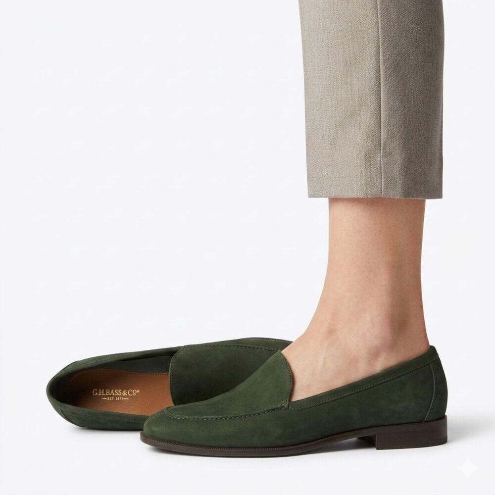 G.H. Bass Weejuns Willa Loafers Women 10 Green Suede Slip On Flats Preppy